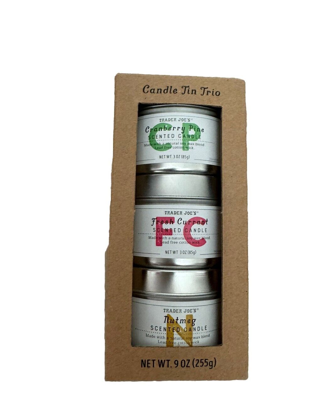 Trader Joe's Candle Tin Trio NEW Cranberry Pine Fresh Currant Nutmeg